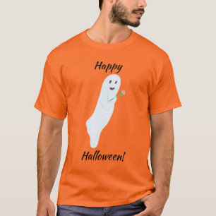 T-shirt Happy Halloween Ghost tenant des chemises Roses or