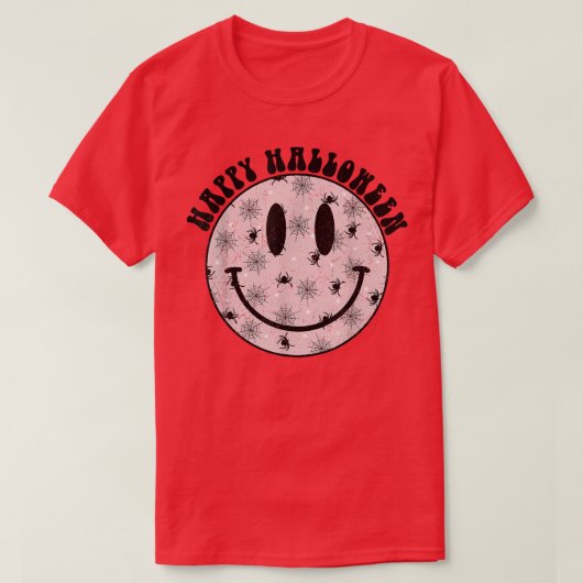 T-shirt Happy Halloween Happy Face Spider Motif tendance (Design devant)