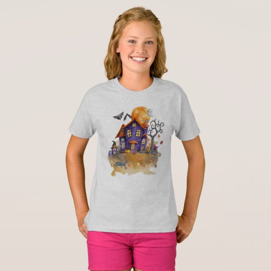 T-shirt Happy Halloween Hauné Gnome House Scène (Devant entier)
