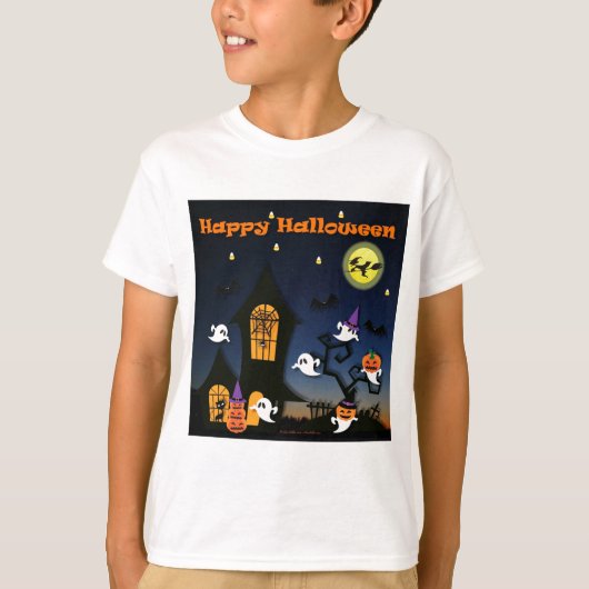 T-shirt Happy Halloween Haunted House (Devant)
