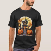 T-shirt Happy Halloween Haunted House Yorkie Witch (Devant)