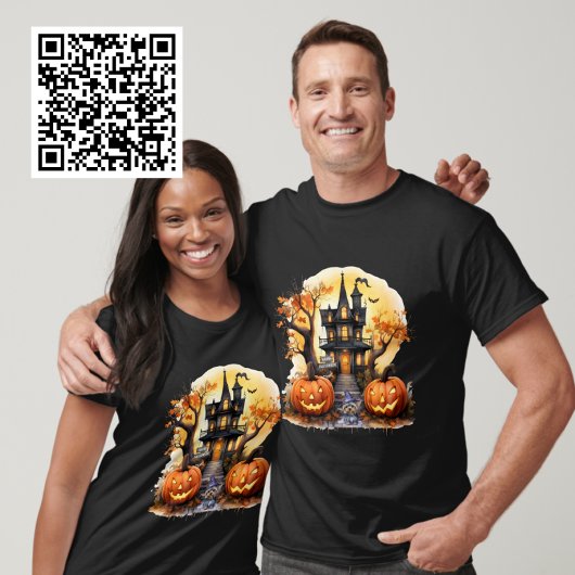 T-shirt Happy Halloween Haunted House Yorkie Witch