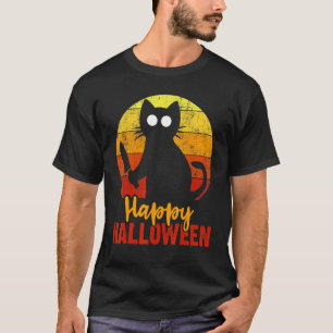 T-shirt Happy Halloween Horreur Chat Noir avec Couvercle e