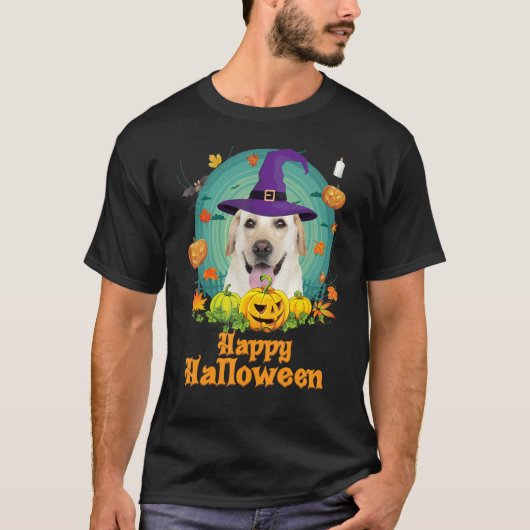 T-shirt Happy Halloween Labrador Retriever Citrouille chie (Devant)