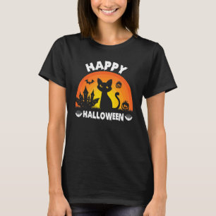 T-shirt Happy Halloween Meowoween Cute Black Cat Party Cos