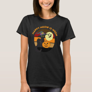 T-shirt Happy Halloween Meowoween Cute Black Cat Party Cos