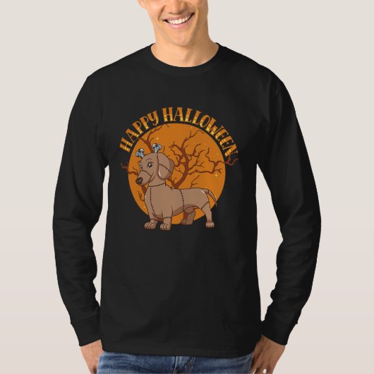T-shirt Happy Halloween Monster Dachshund Dog Animal (Devant)
