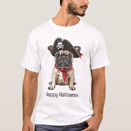 T-shirt Happy Halloween Pirate French Bulldog (Devant)
