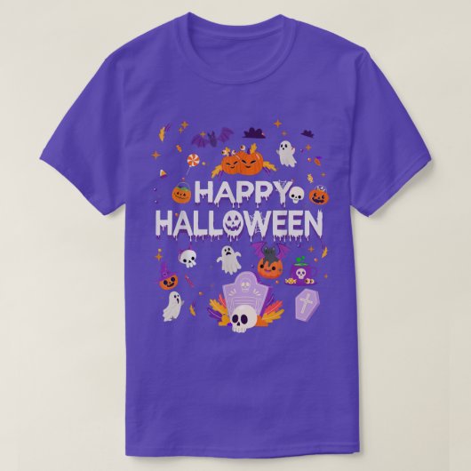 T-shirt Happy Halloween Scary Retro Kids Boo Ghost Citroui (Design devant)