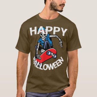 T-shirt Happy Halloween Skateboard Skeleton 