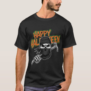 T-shirt Happy Halloween Skeleton Crowbar
