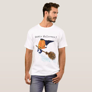 T-shirt Happy Halloween sorcière Citrouille Volant Broom 