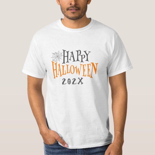 T-shirt Happy Halloween Typographie Spider Web (Devant)