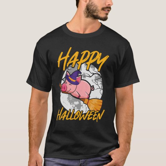 T-shirt Happy Halloween u2013 Sorcière Pig Volant Broom Ha (Devant)