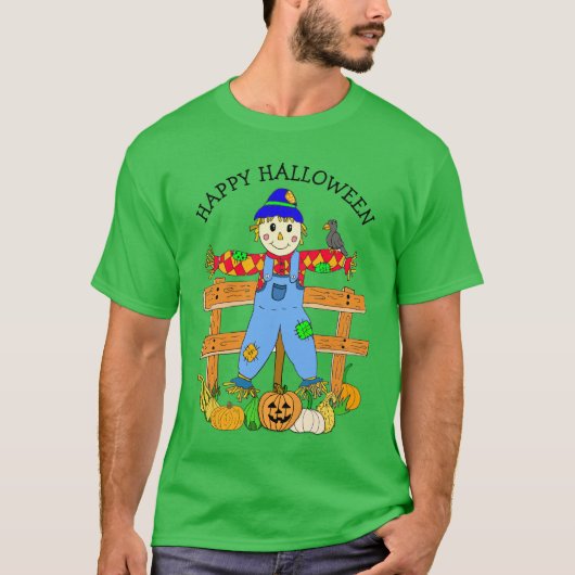 T-shirt Happy Halloween Whimsical Cartoon Scarecrow (Devant)