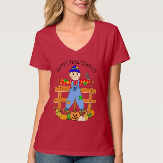 T-shirt Happy Halloween Whimsical Cartoon Scarecrow (Devant)