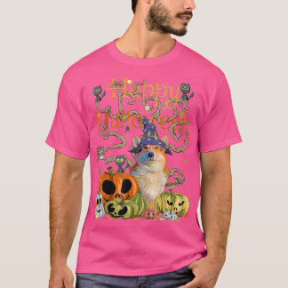 T-shirt Happy Halloween Witch Corgi Pumpkin Black Cat Jack