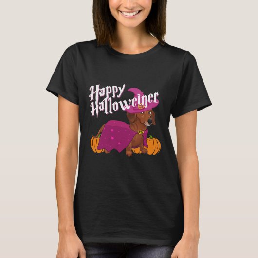 T-shirt Happy Halloweenie Doxie Dachshund Chien Sorcière C (Devant)