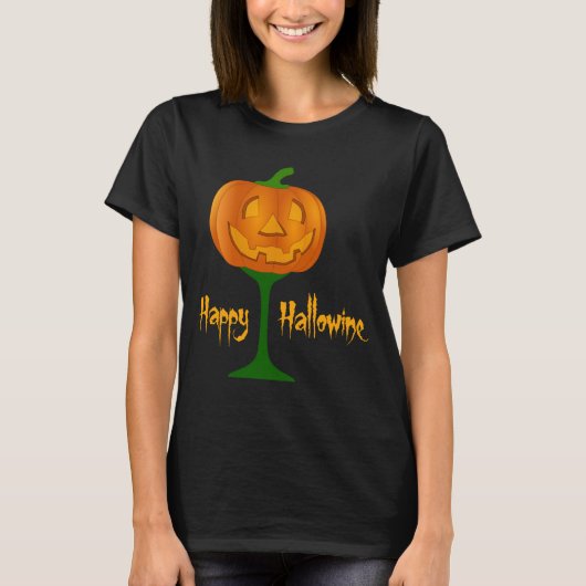 T-shirt Happy Hallowine Vin Citrouille Halloween (Devant)
