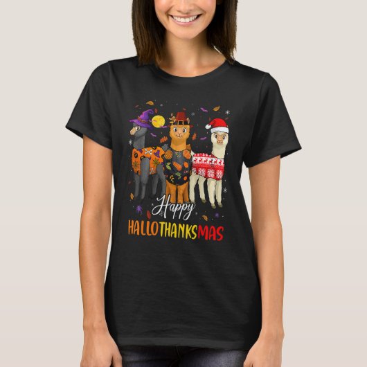 T-shirt Happy HallowThanksMas Llama Christmas Thanksgivin (Devant)