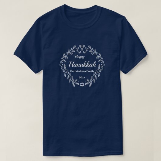 T-shirt Happy Hanoukka White Wreath Ajouter nom et année (Design devant)