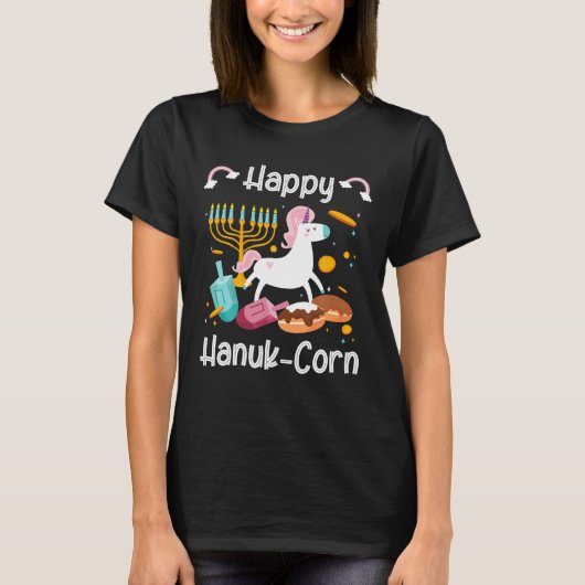 T-shirt Happy Hanuk Corn Menorah Unicorn Hanoukka Juif (Devant)