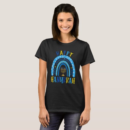 T-shirt Happy Hanukkah Chanukah Rainbow Menorah Jewish Hol (Devant entier)