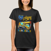 T-shirt Happy Hanukkah Crane Truck Carrying Jewish Menorah (Devant)