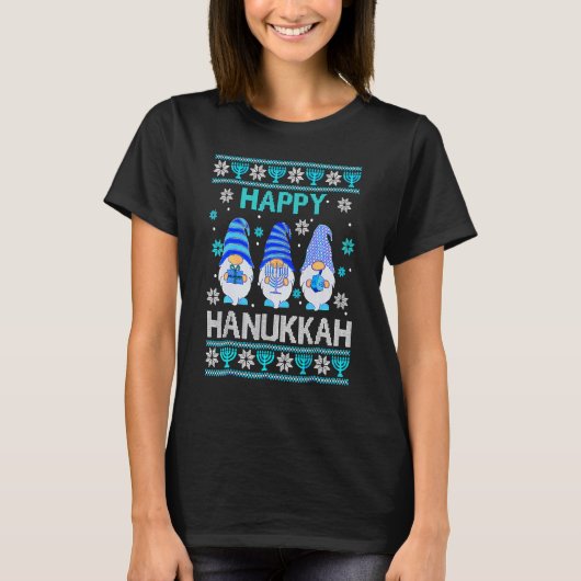 T-shirt Happy Hanukkah Gnome Gnomies Menorah Pajama Ugly (Devant)