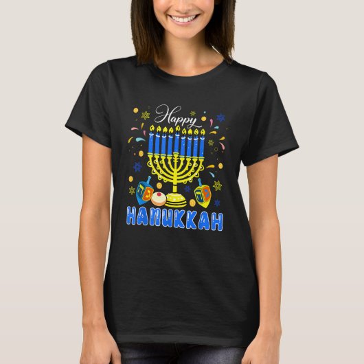 T-shirt Happy Hanukkah Menorah Dreidel Proud Jewish Family (Devant)
