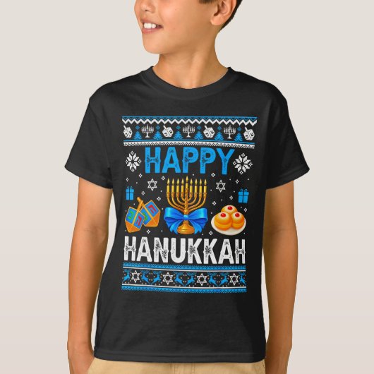 T-shirt Happy Hanukkah Menorah Dreidel Ugly Chanukah Pajam (Devant)