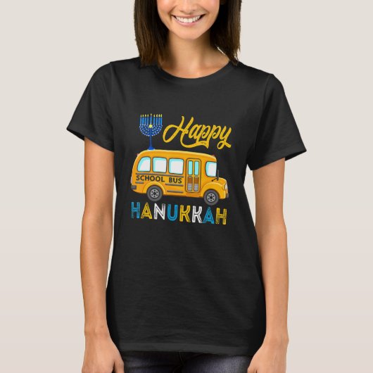T-shirt Happy Hanukkah School Bus Carrying Jewish Menorah (Devant)
