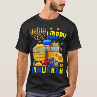 T-shirt Happy Hanukkah School Bus With Menorah Dreidel Fun