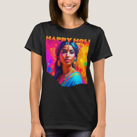T-shirt Happy Holi belle femme en bleu (Devant)