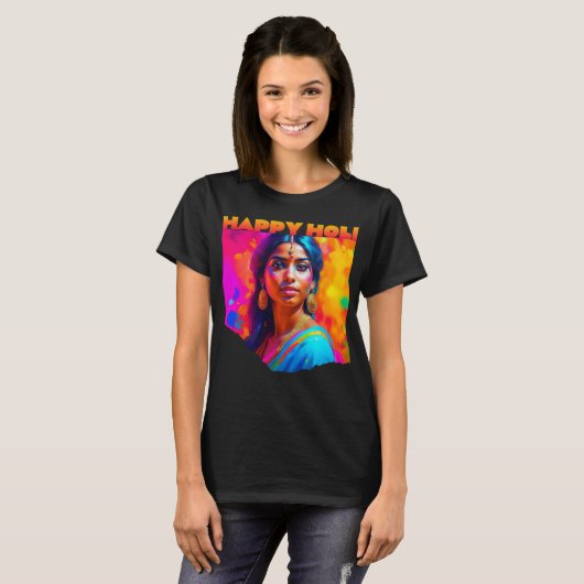 T-shirt Happy Holi belle femme en bleu (Devant entier)