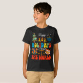 T-shirt Happy Holidays Around World Christmas Hanukkah Diw (Devant entier)