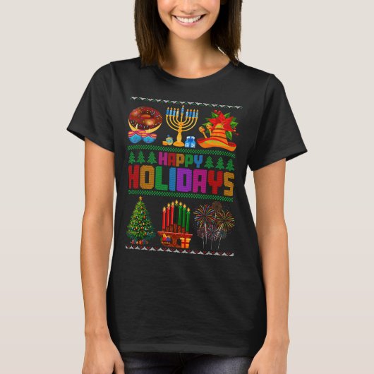 T-shirt Happy Holidays Christmas Hanukkah Kwanzaa Happy Ne (Devant)