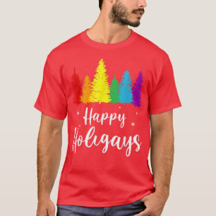 T-shirt Happy Holigays Rainbow Christmas Pride LGBT Gay Pu
