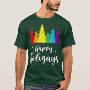 T-shirt Happy Holigays Rainbow Christmas Pride LGBT Gay Pu