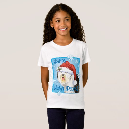 T-Shirt Happy Howlidays Old English Sheepdog (Devant entier)