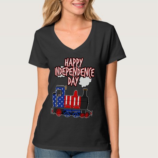 T-shirt Happy Independence Day Train American Flag USA 4th (Devant)