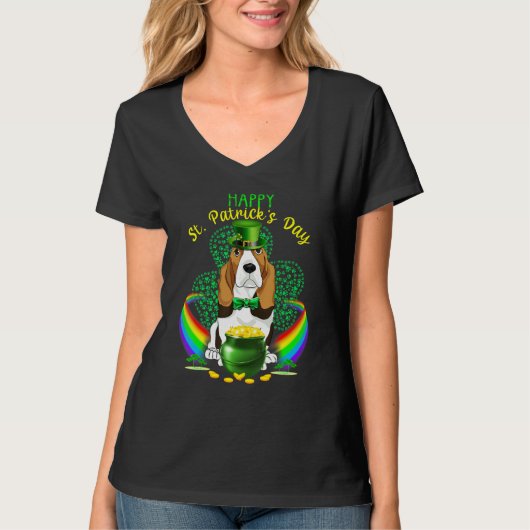 T-shirt Happy Jour de la Saint Patrick Basset Hound Leprec (Devant)
