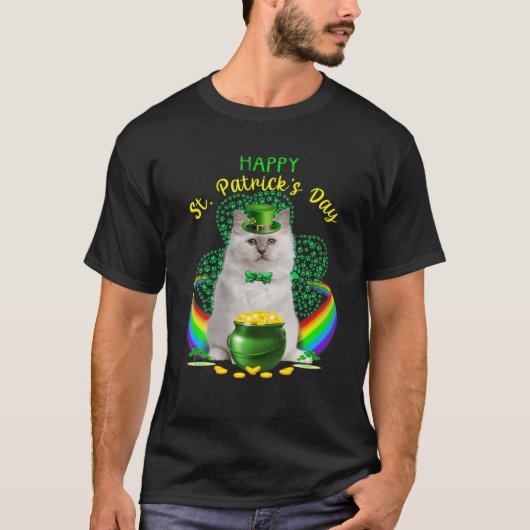 T-shirt Happy Jour de la Saint Patrick blanc chat Leprecha (Devant)