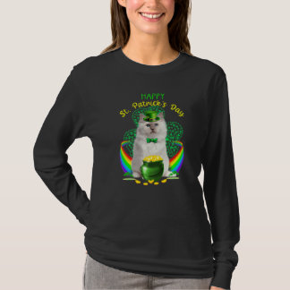 T-shirt Happy Jour de la Saint Patrick blanc chat Leprecha