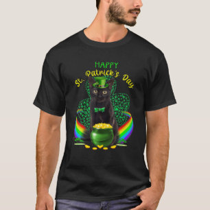T-shirt Happy Jour de la Saint Patrick Chat noir Leprechau