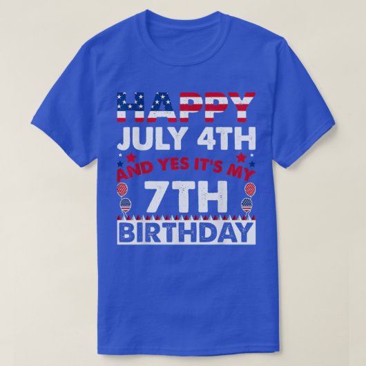 T-shirt Happy July 4th and Yes Its My 7th Birthday Indepen (Design devant)