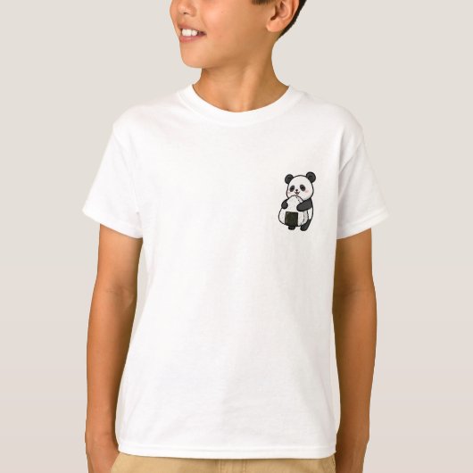 T-shirt Happy Kawaii Panda Hugging Giant Onigiri Rice Ball (Devant)