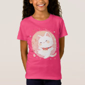 T-Shirt Happy Kawaii White Cat Dancing to Music (Devant)
