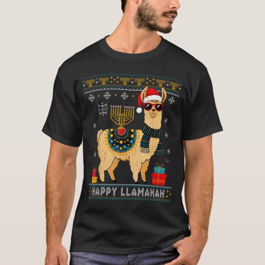 T-shirt Happy Llamakah Funny Ugly Hanukkah Sweater Llama P (Devant)