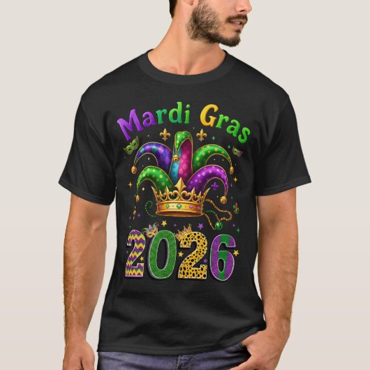 T-shirt Happy Mardi Gras 2026 Jester Hat (Devant)